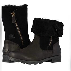 Sorel Emilie Foldover Women's Black shearling  Winter snow Boots 9